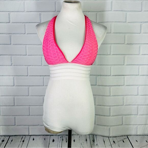 10/$25🦋 Resist Today Pink & White Banded High Impact Supportive Sports Bra - M - Picture 2 of 11